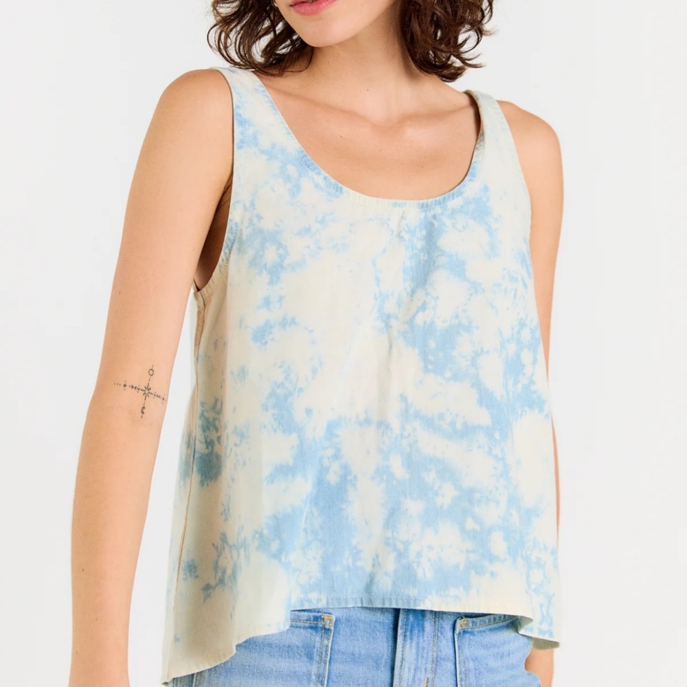 Porter Blue Tie Dye Tank Top Organic Cotton | Blue White Relaxed Fit Boho Top